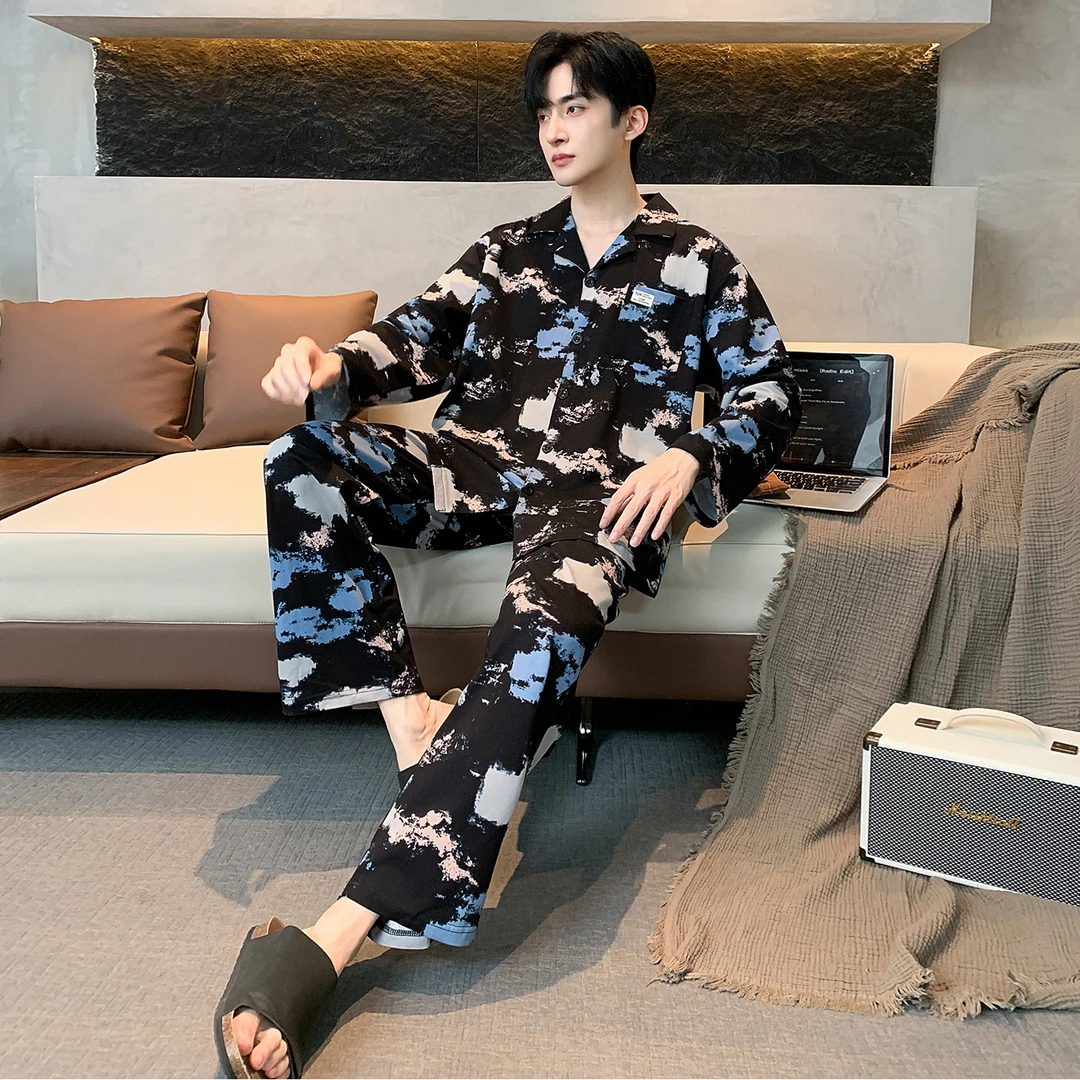 【专柜高档】秋季款纯棉男士休闲舒适简约大码可外穿家居服套装男