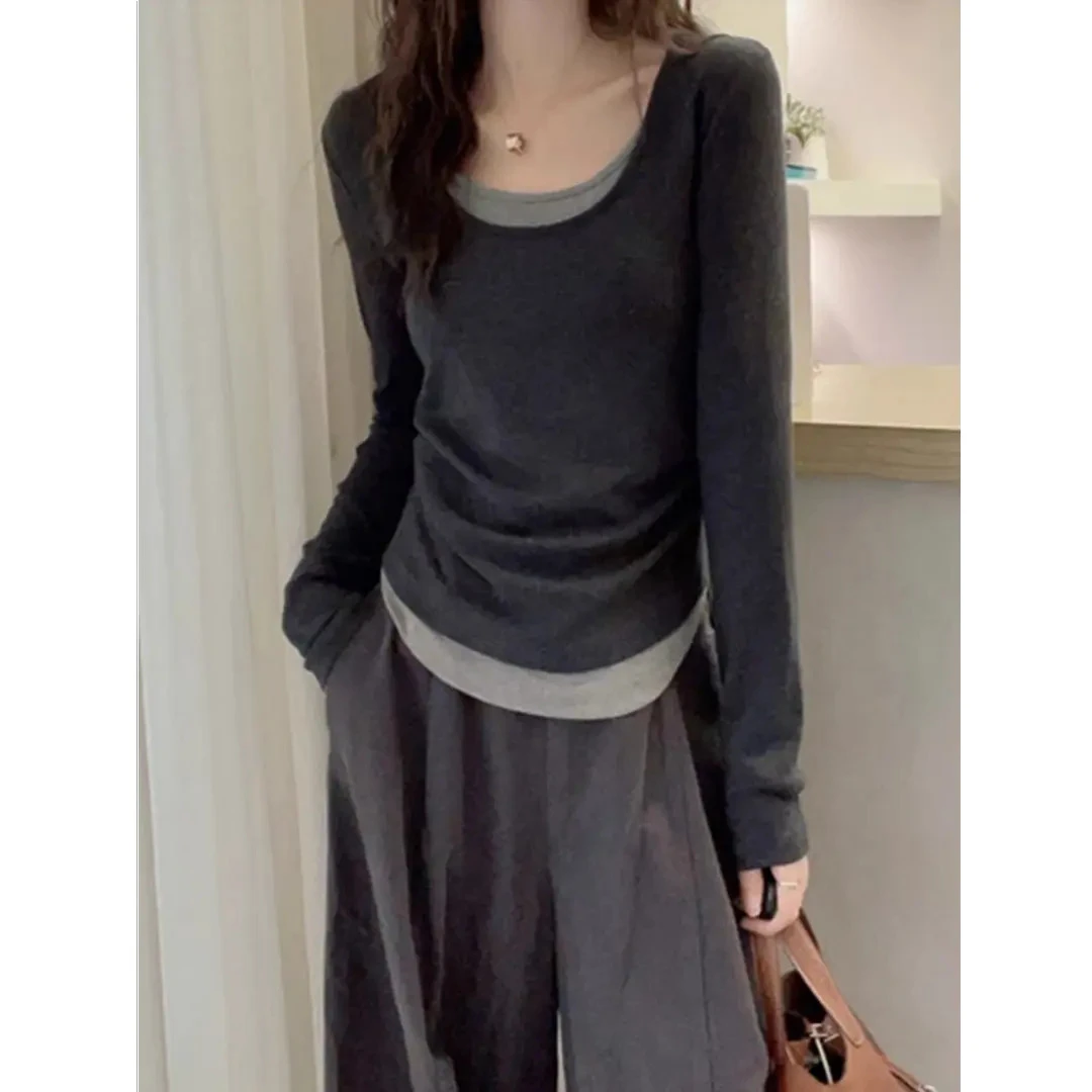 假两件撞色T恤女欧洲站2025早秋新款欧货女装时尚百搭打底小衫潮