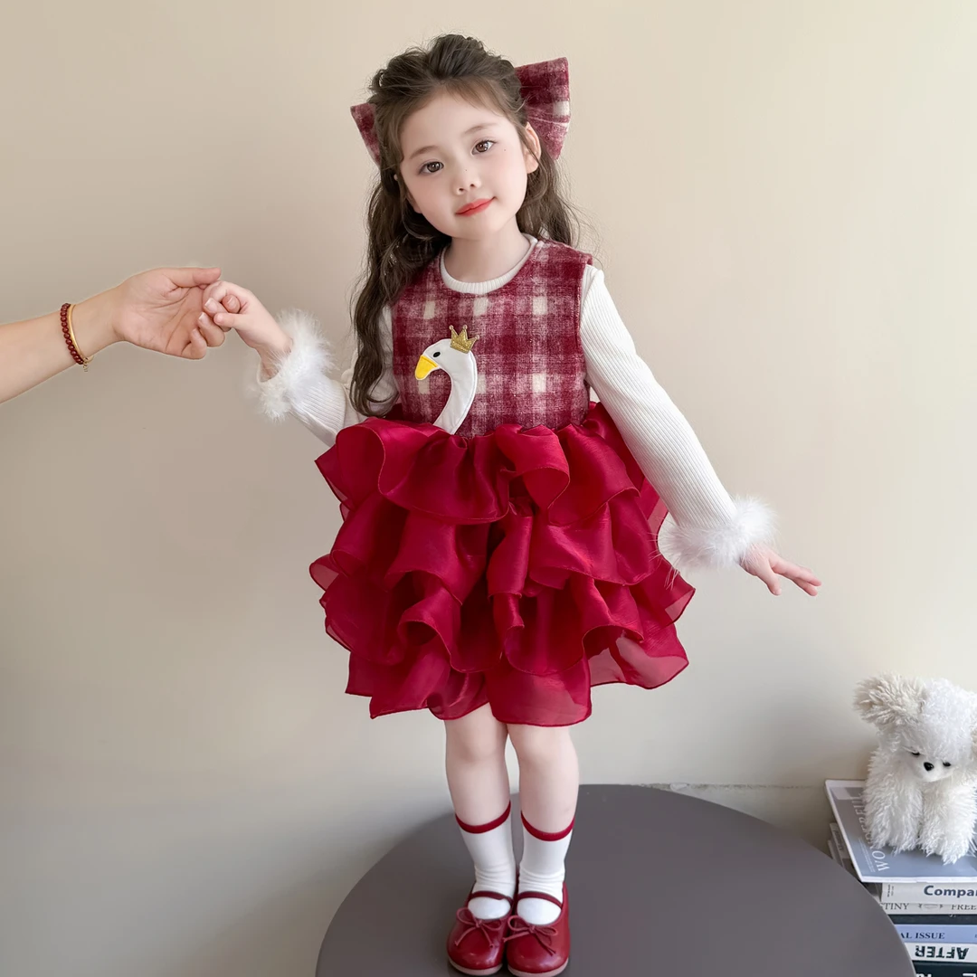 女童连衣裙秋装2025新款洋气儿童公主裙套装女孩秋季礼服蛋糕裙子