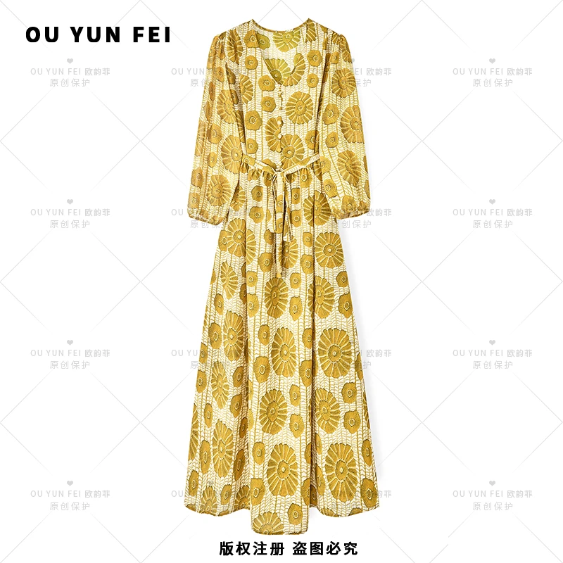 高级感连衣裙女新款气质显瘦穿搭时尚洋气印花长裙AY1228
