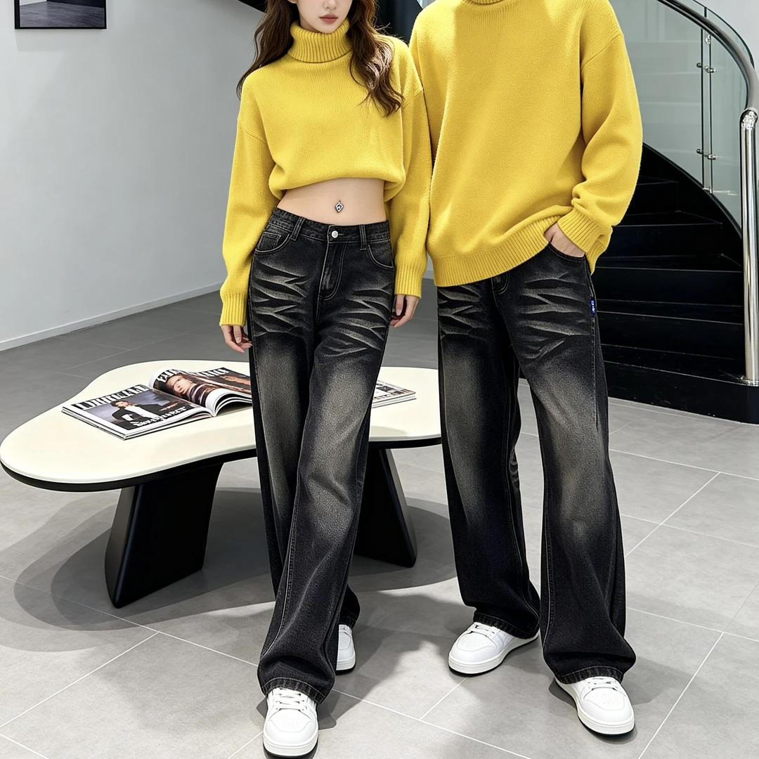 秋冬款加厚男士牛仔裤宽松休闲百搭显瘦显高时尚潮流直筒裤男款