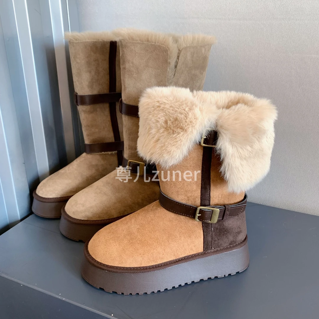 尊儿2025年秋冬新款加绒加厚时尚长靴百搭厚底保暖冬季网红防滑