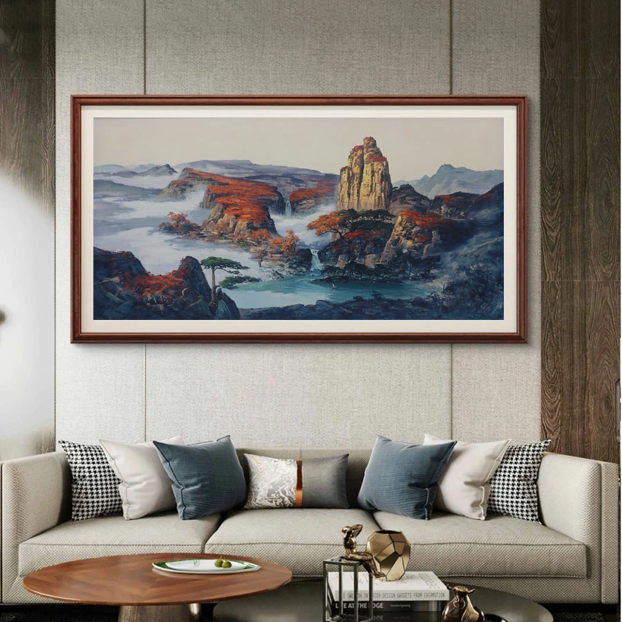 A《大好河山》叶振良油画新中式沙发背景山水画装饰画