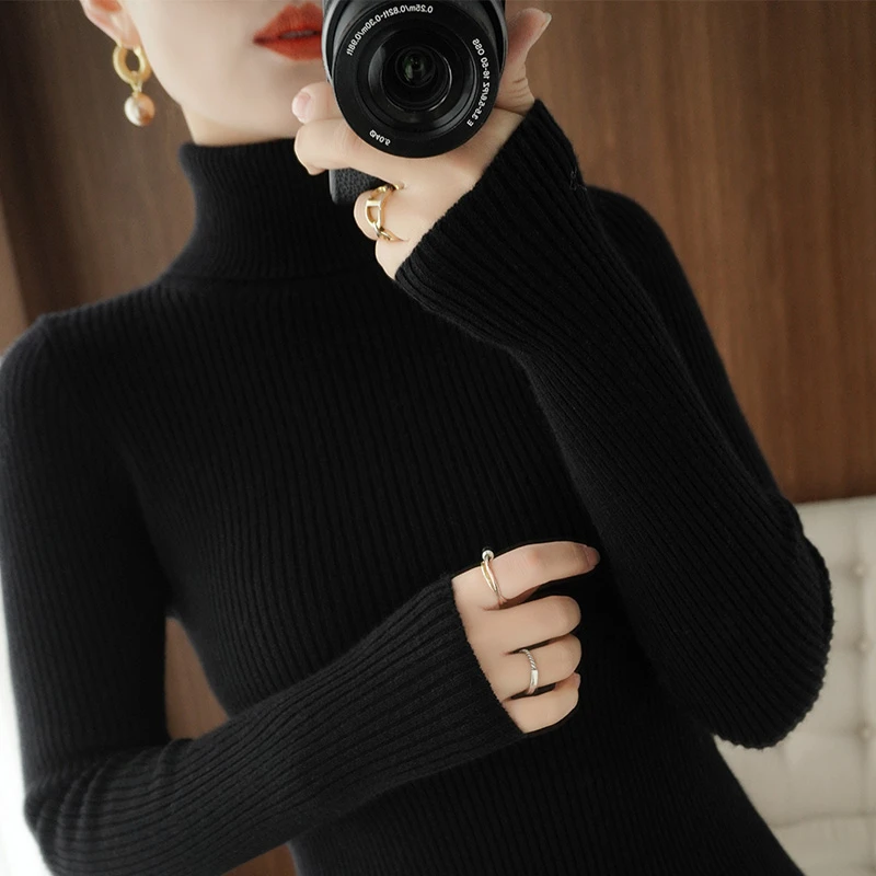 2025新款 高领毛衣女加厚显瘦黑色毛衫女打底秋冬百搭修身配大衣