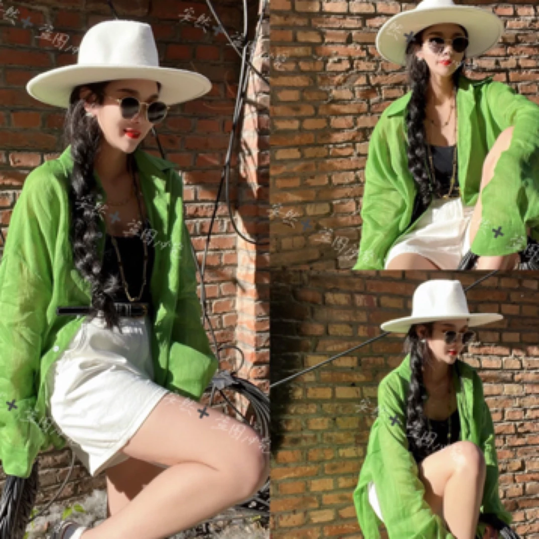 安然订制款绿衬衫