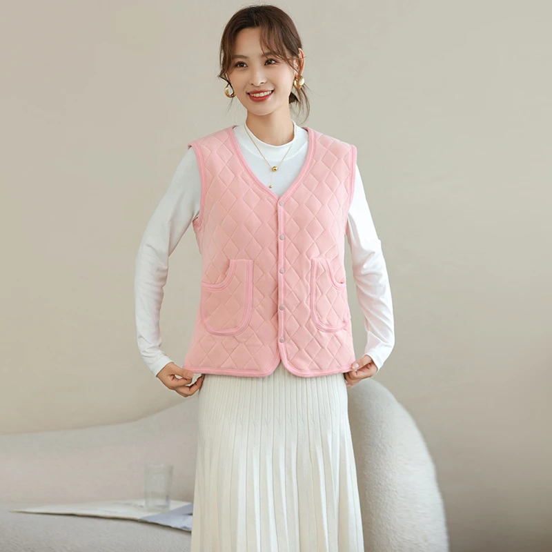 秋冬女士含羊毛填充可外穿马甲女款简约百搭休闲保暖坎肩Z1084