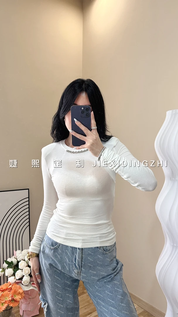 【婕熙定制】轻薄垫肩链条拼接打底