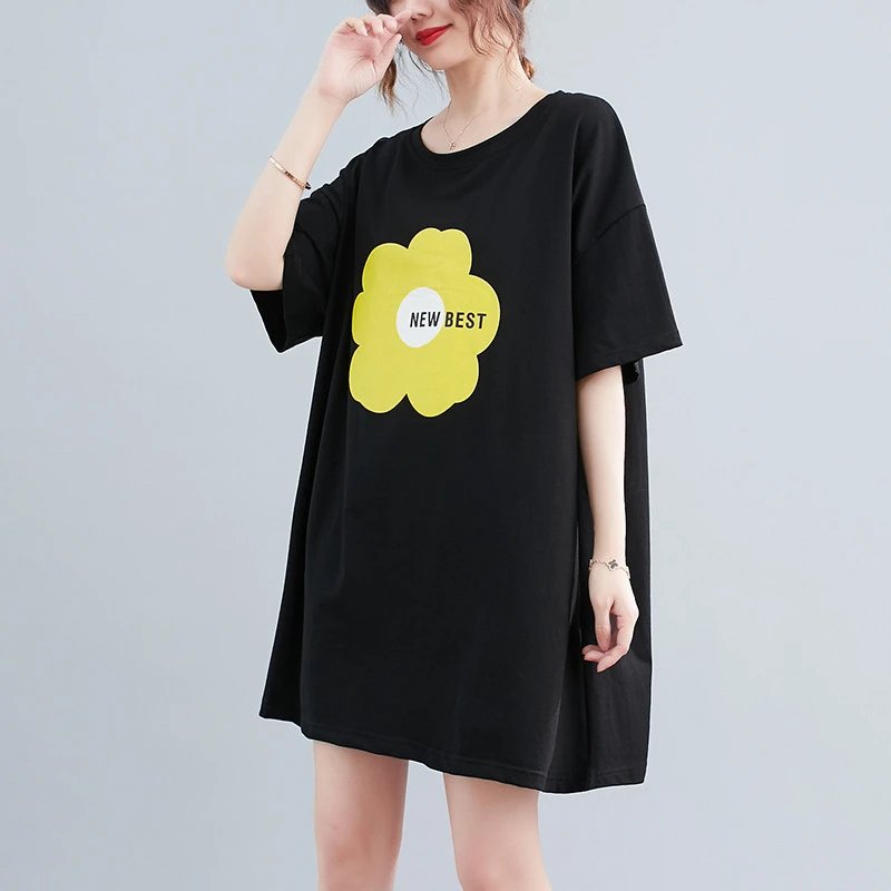 ZZ2457胖MM韩版宽松圆领印花T恤300斤大码女装
