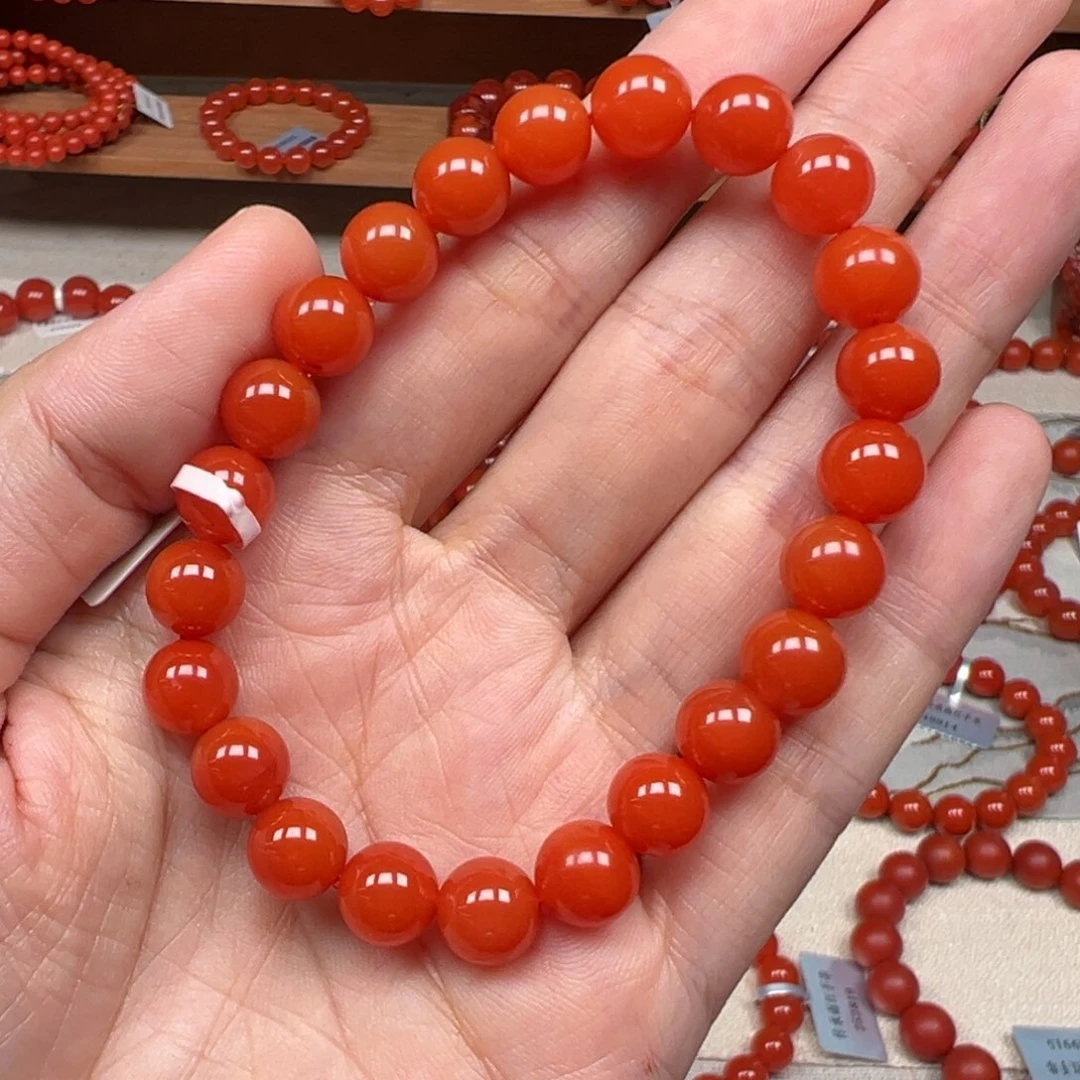 未镶嵌手串南红玛瑙保山大水沟柿子红8mm+圆珠 顶级传承