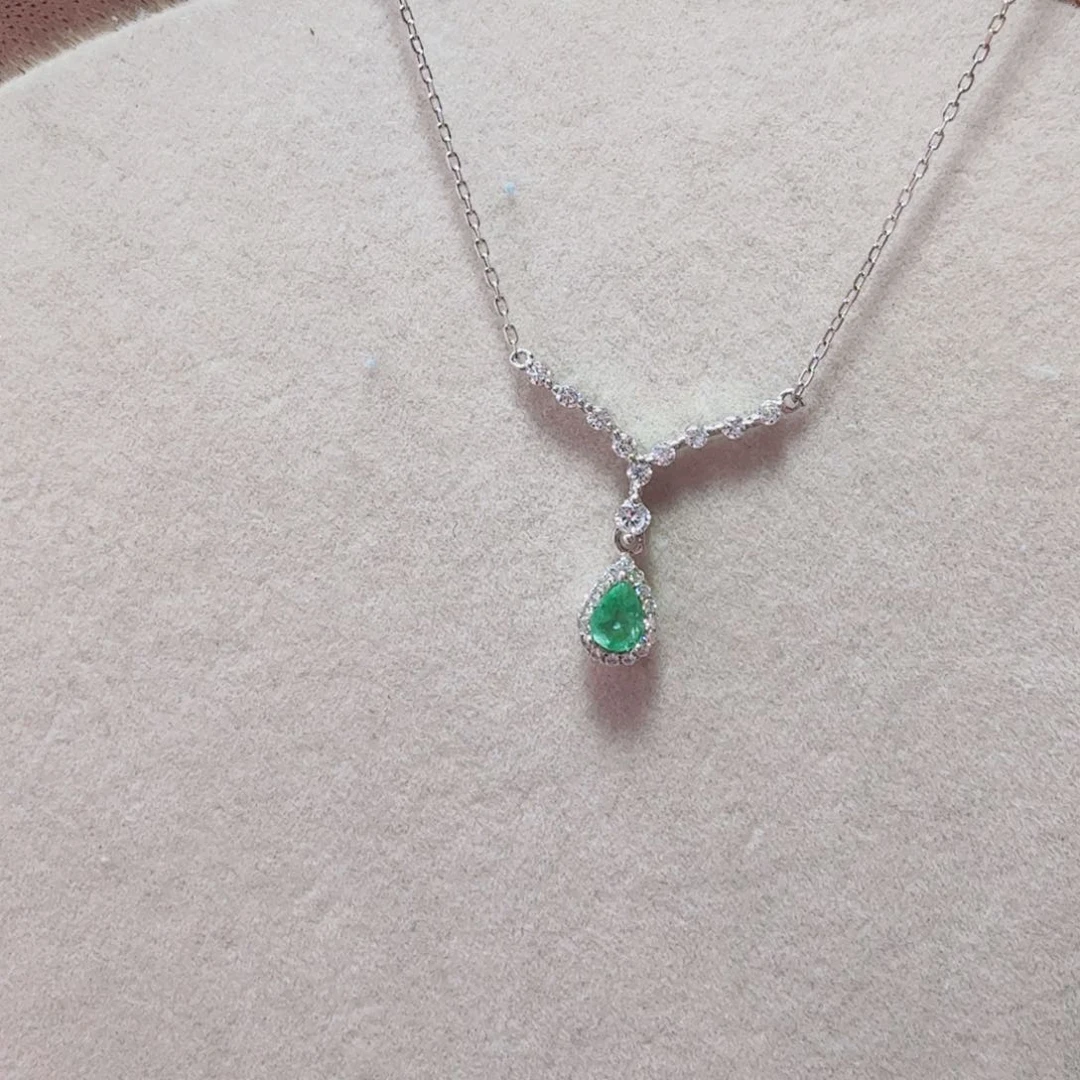 祖母绿颈饰银S925镶嵌