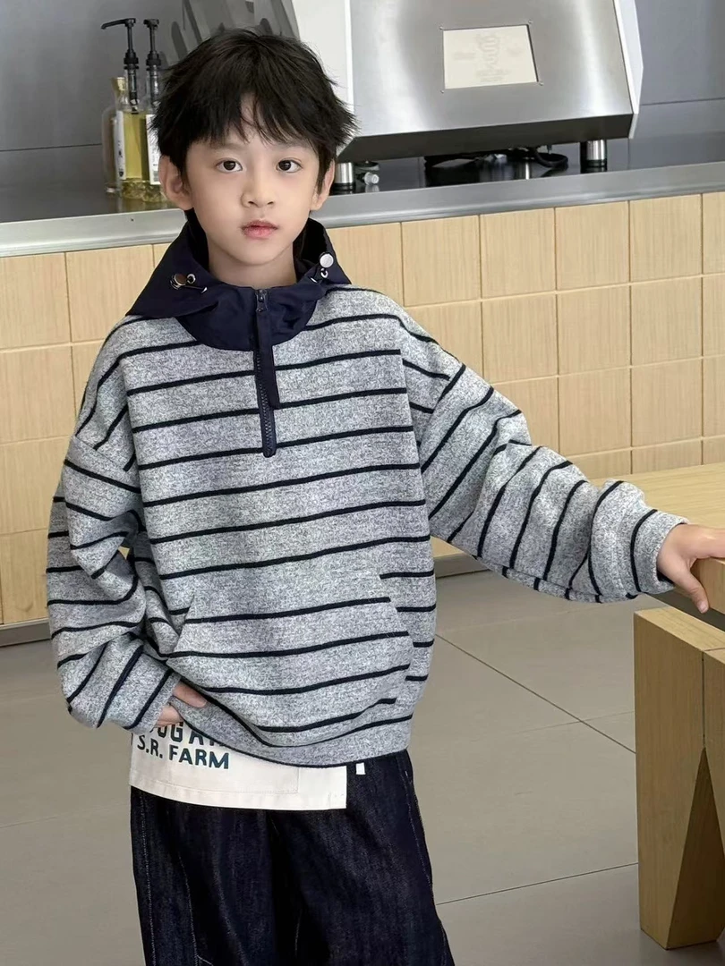 童装儿童条纹卫衣2025春装新款潮流韩版美式百搭宽松男女童上衣