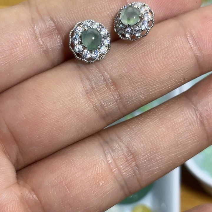 翡翠银S925镶嵌耳钉
