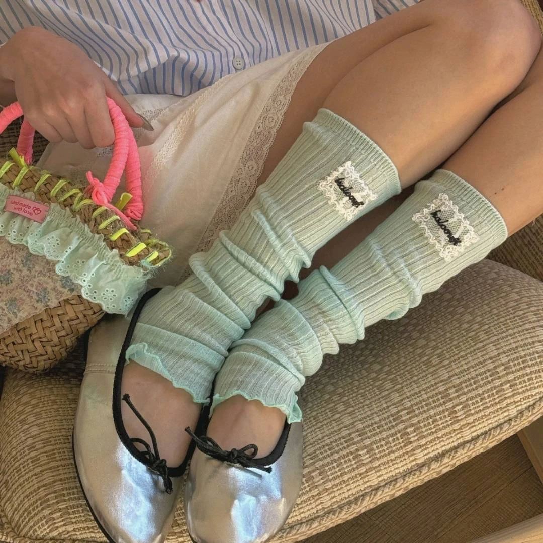 堆堆袜2025年蓝色蕾丝花边布标袜套时尚百搭清新芭蕾风【SugarBox】