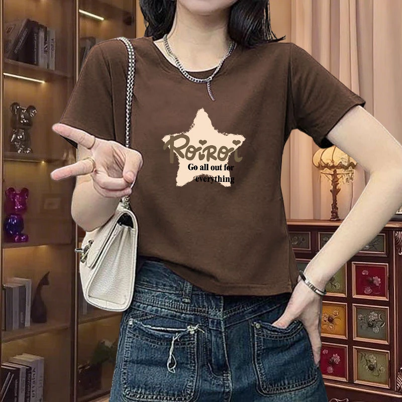 洋气减龄简约字母印花纯棉短袖t恤女夏季新款小个子百搭短款上衣