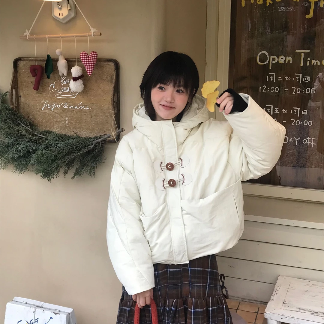 短款牛角连帽秋冬女士小棉服宽松新款棉衣棉袄保暖外套加厚韩版