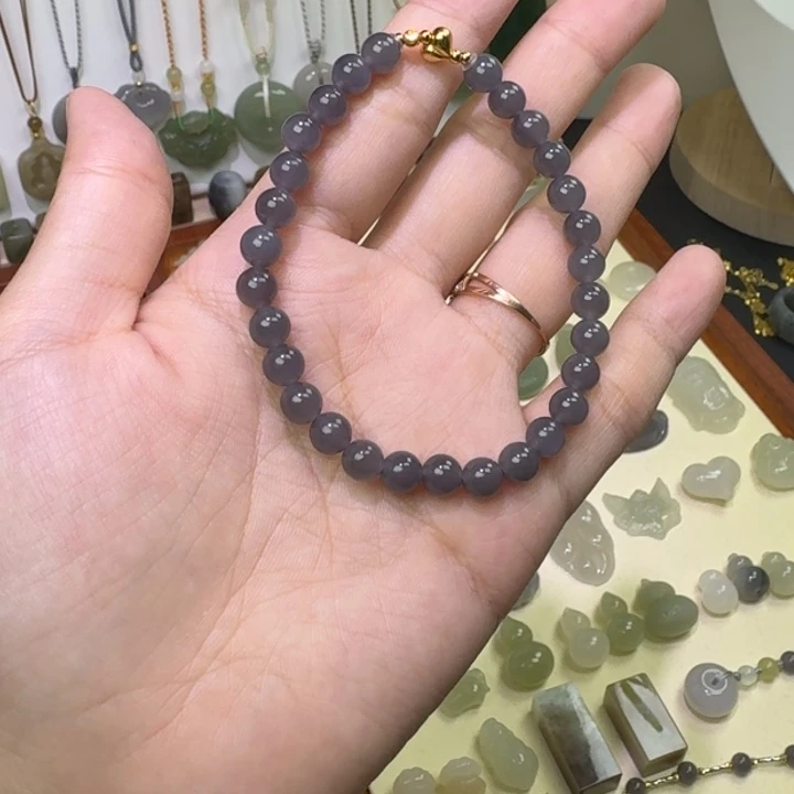 和田玉未镶嵌手串烟紫