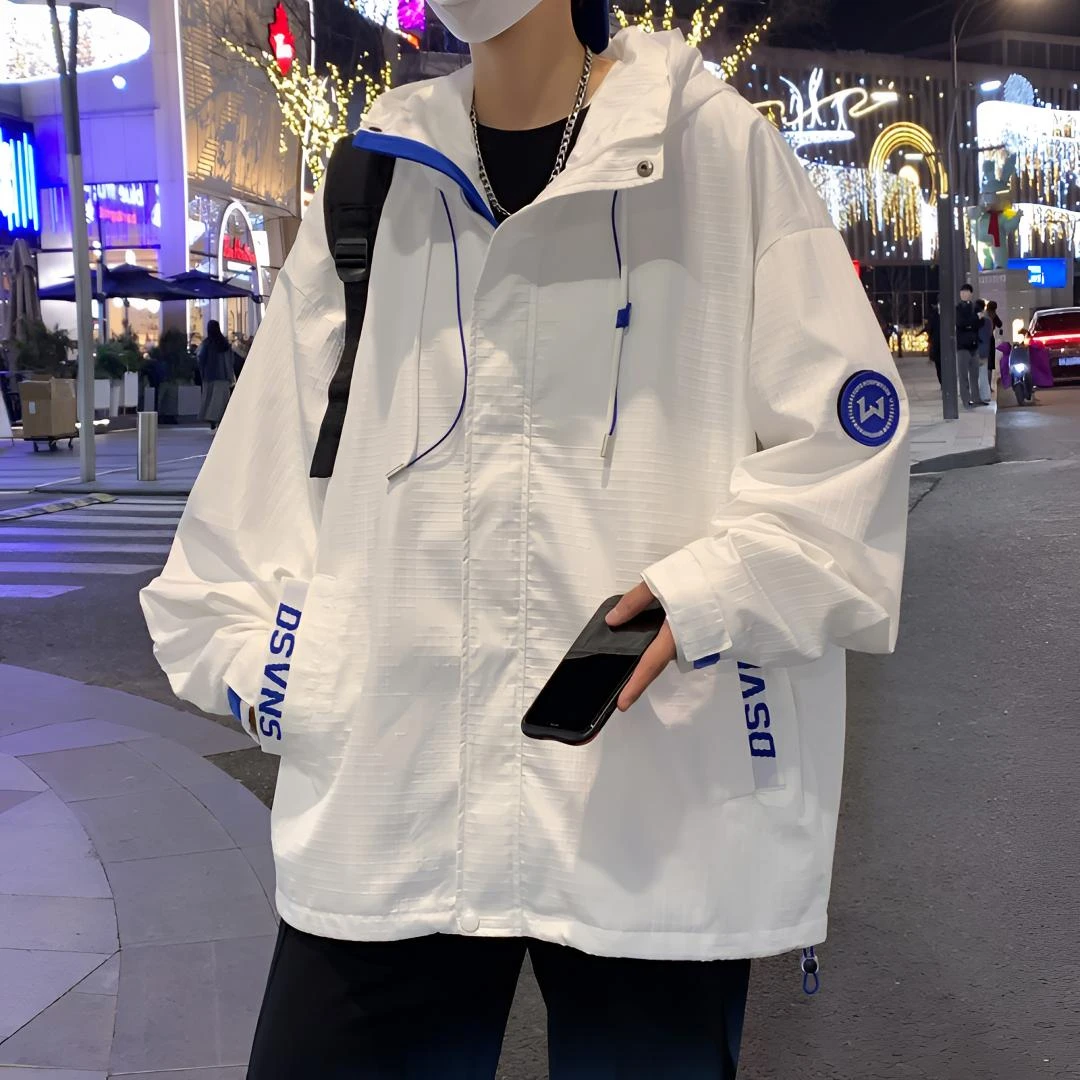 秋季新款男士潮流连帽夹克青少年男装学生冲锋衣休闲潮流外套男孩