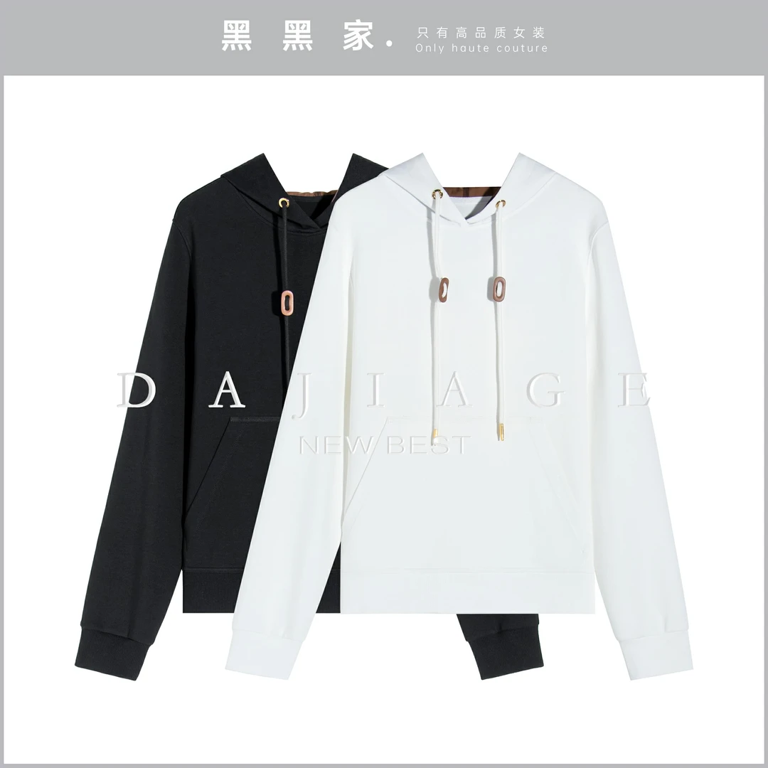 【黑黑家】秋季新款女士连帽特色抽绳大口袋简约休闲百搭卫衣上衣