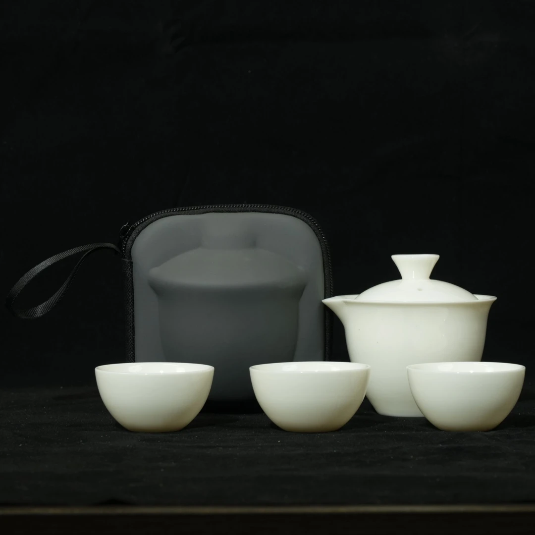 羊脂玉纯白便携式户外旅行功夫茶具套装高档简约旅游手绘