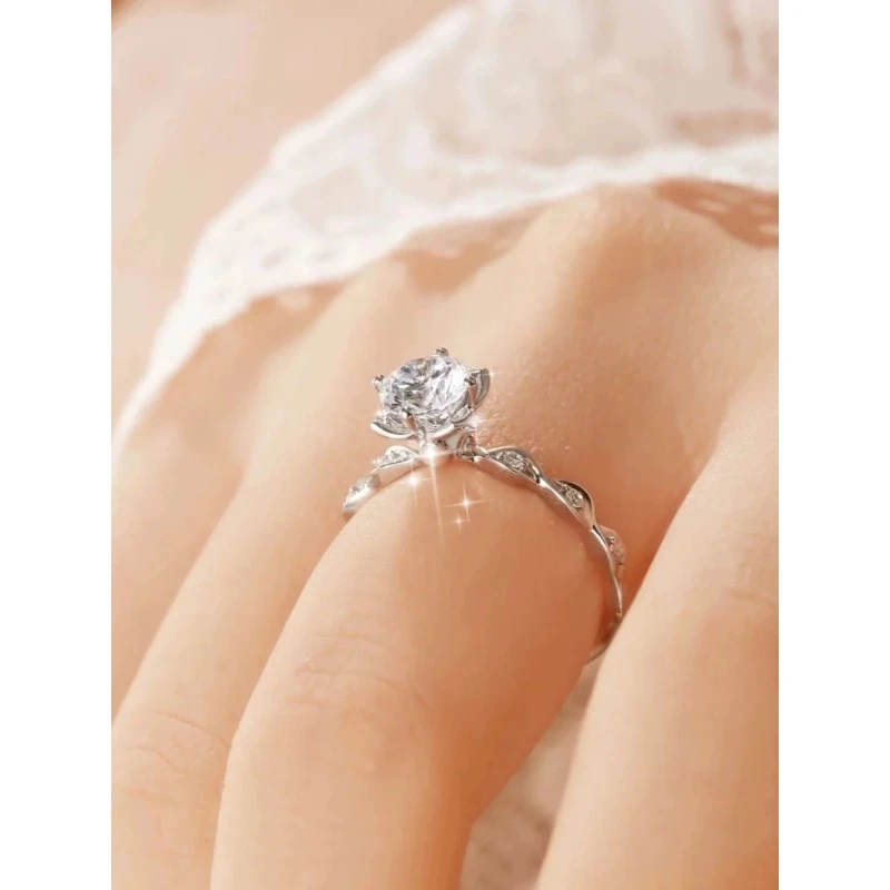 925银莫桑石戒指 [海洋女神]S925银 镀 18k D色莫桑钻戒指1ct