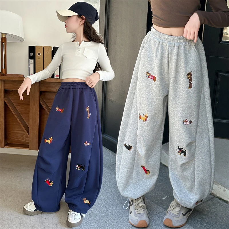 女童阔腿裤秋季2025新款中学生超好看裤子秋装女孩大童休闲针织裤