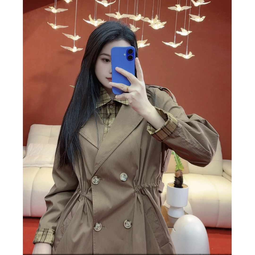 628气质收腰款假两件风衣洋气显瘦中长款修身时尚