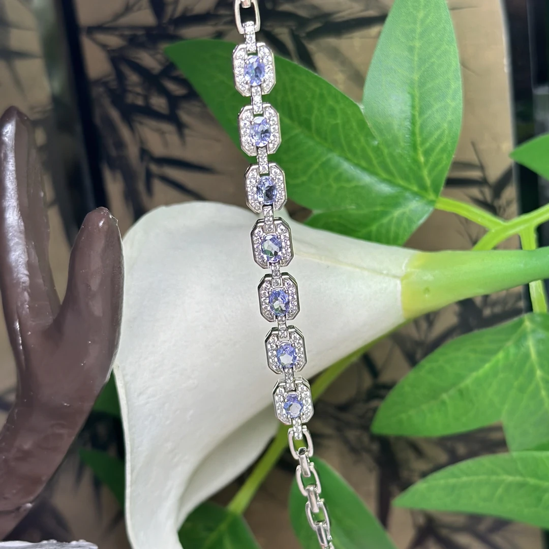 【670】天然坦桑石手链S925银镶嵌