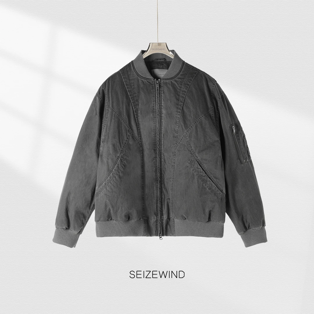 SEIZEWIND/S035冬季设计款新国标90白鸭绒男士做旧灰色夹克羽绒服