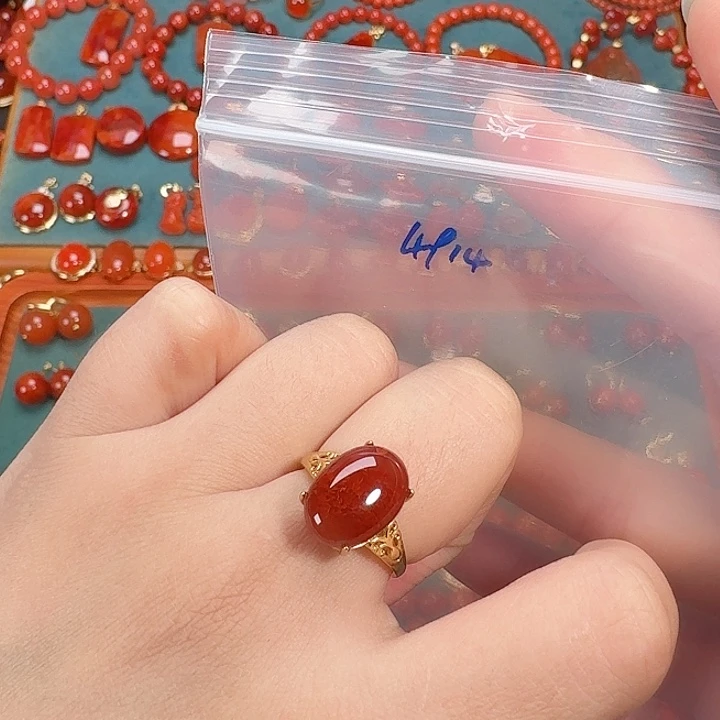 南红玛瑙银S925镶嵌戒指