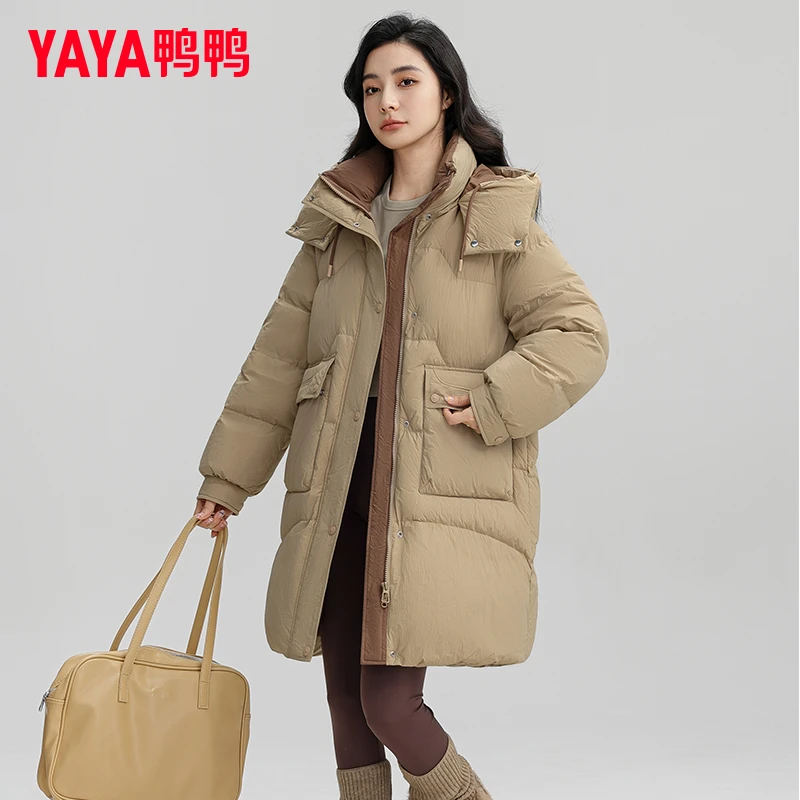 鸭鸭中长款羽绒服女2024年新品保暖百搭丫丫宽松90鸭绒冬季外套