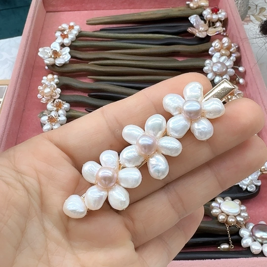 银S925镶嵌淡水珍珠发饰