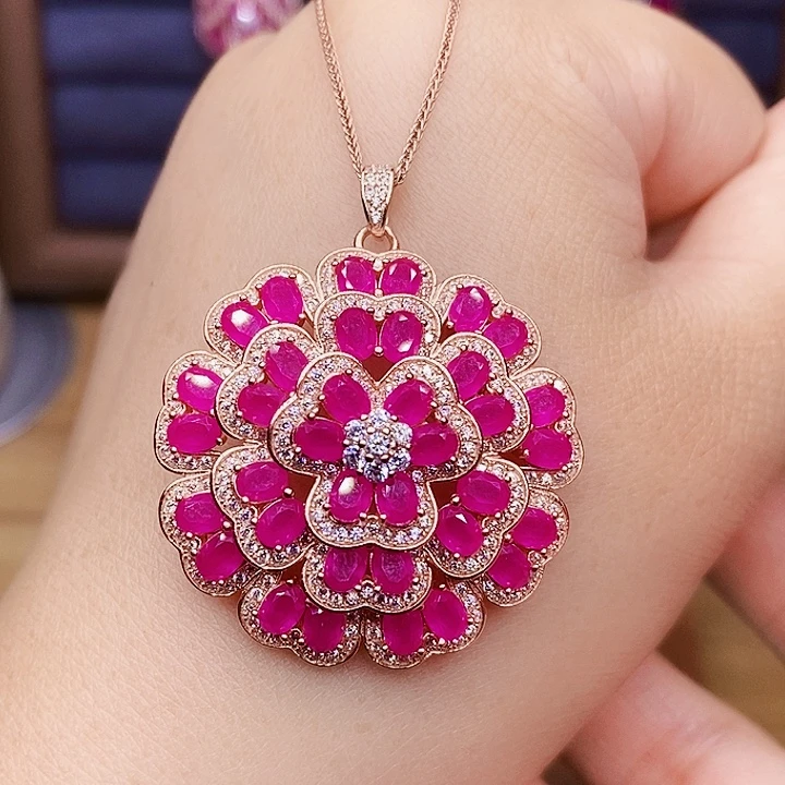 银S925镶嵌颈饰红宝石