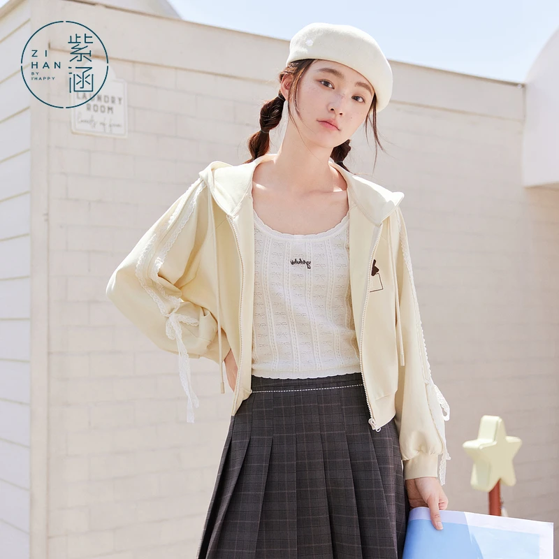 紫涵短款连帽长袖卫衣外套女2025年秋季新抽绳拉链上衣Z5Z06AS141