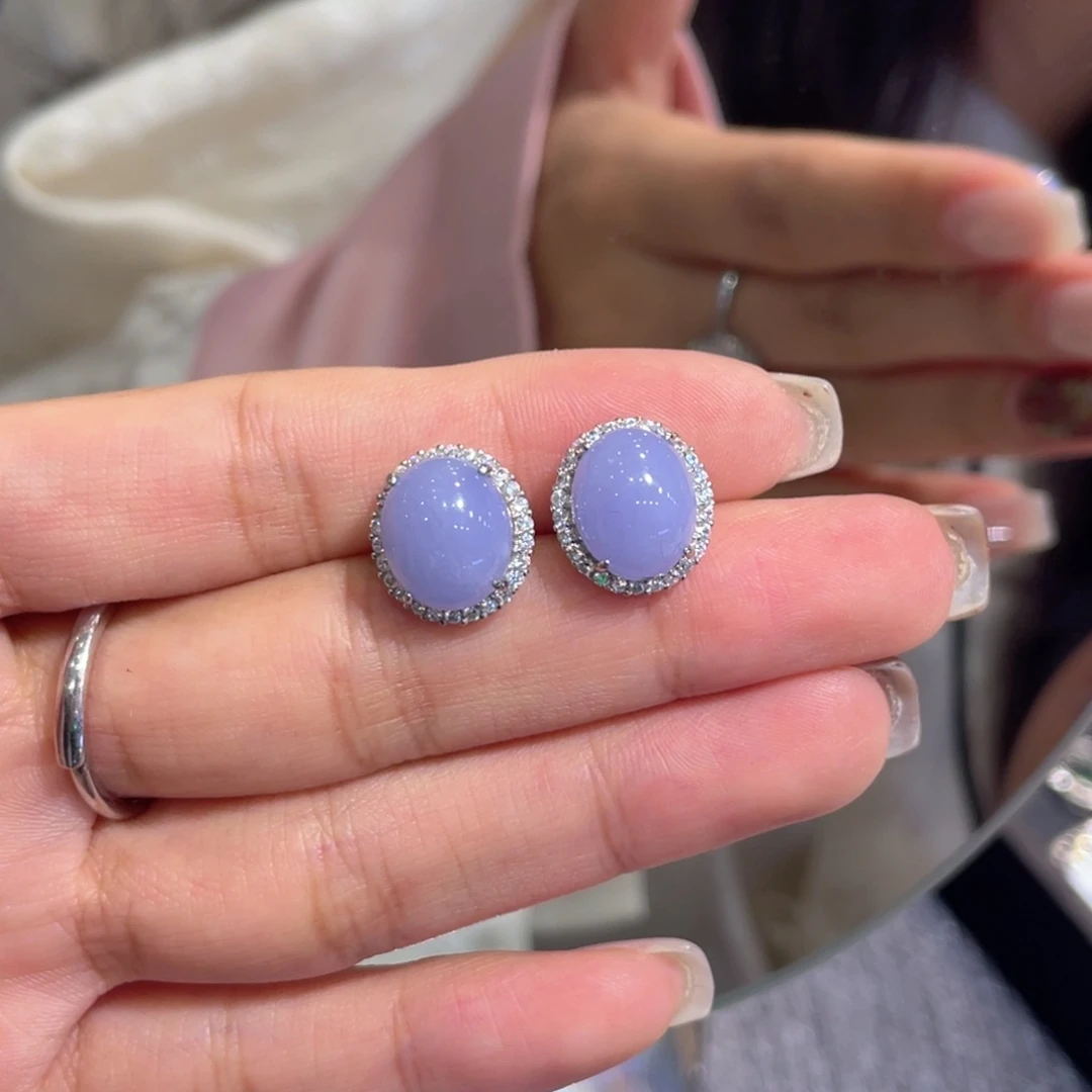 银S925镶嵌翡翠耳饰耳钉