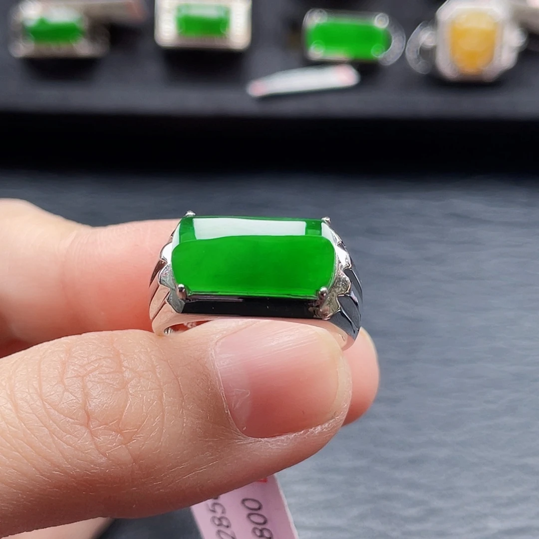 翡翠戒指银S925镶嵌天然a货翡翠2856