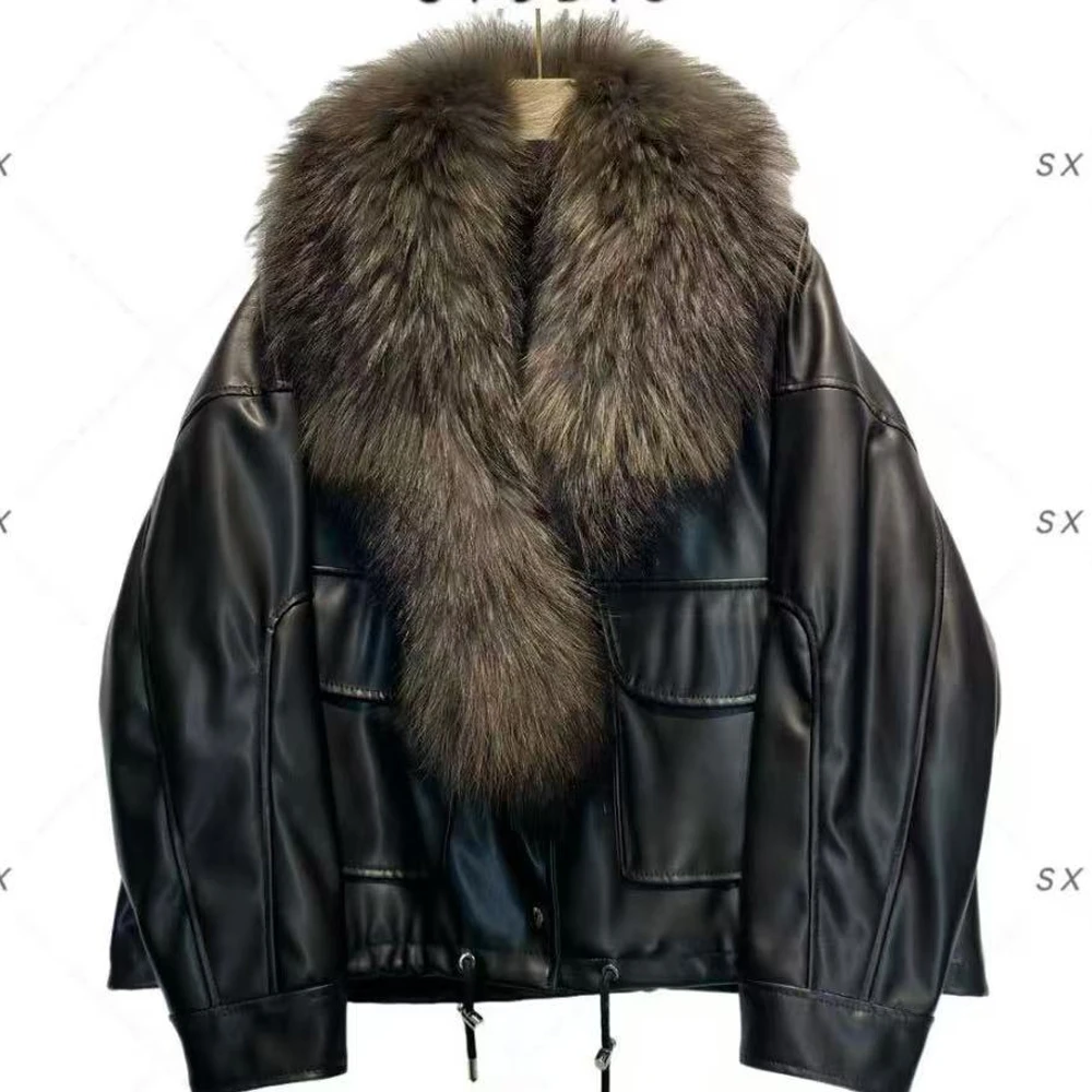 2025冬季韩系轻奢大毛领高级机风拼接气质时尚百搭设计感保暖外套