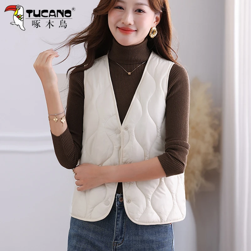 啄木鸟可外穿羽绒棉马甲女秋冬新款妈妈百搭轻薄保暖坎肩背心上衣