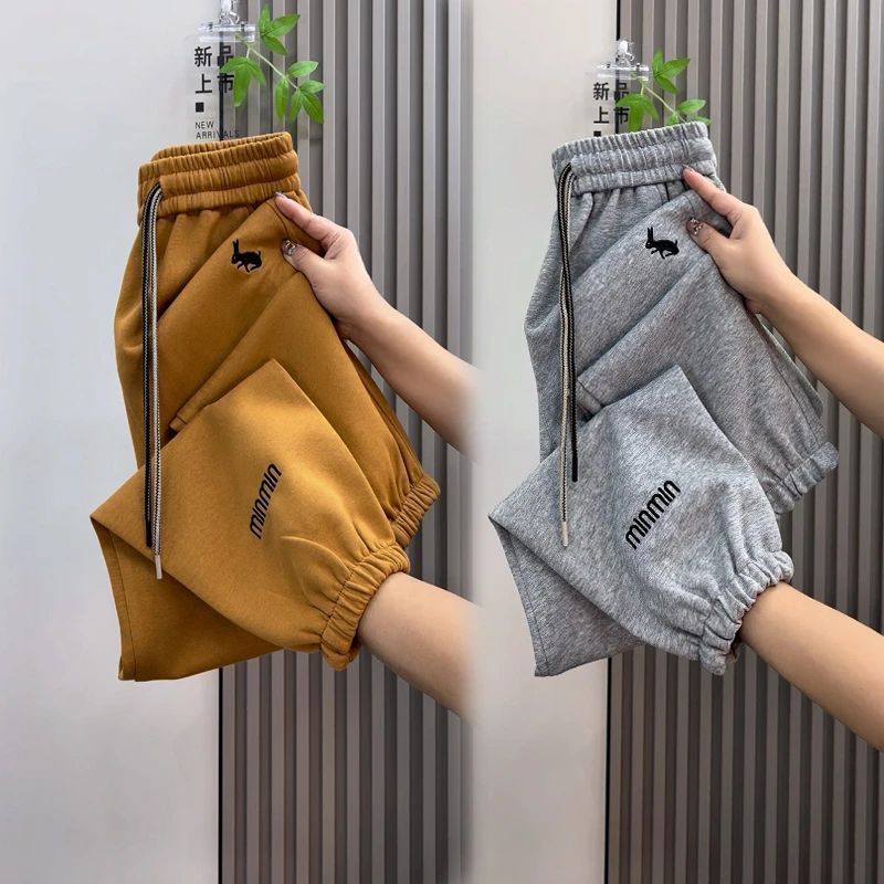 欧货秋季新品女士卫裤高腰束脚休闲裤百搭显瘦高端刺绣运动长裤女