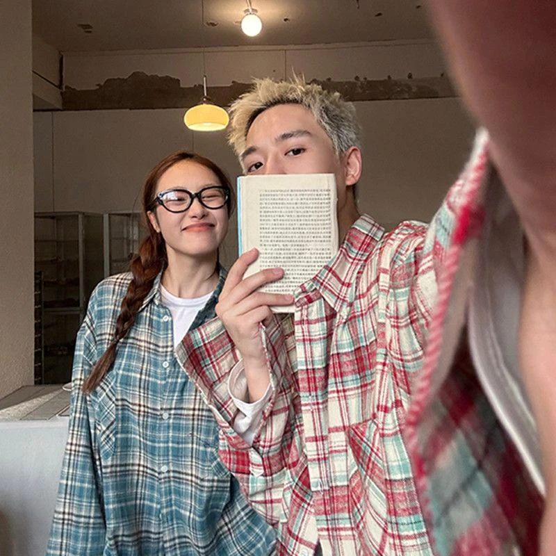 美式复古磨毛格子衬衫男风琴口袋古着vintage慵懒风长袖衬衣外套