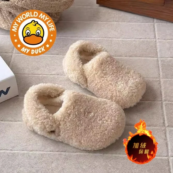 小黄鸭韩版女童棉鞋2025冬季新款加绒保暖软底毛毛鞋两穿棉拖鞋潮