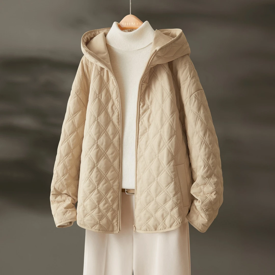 IHIMI/海谧【菱形绗百搭缝夹棉外套】冬女休闲连帽短款棉服