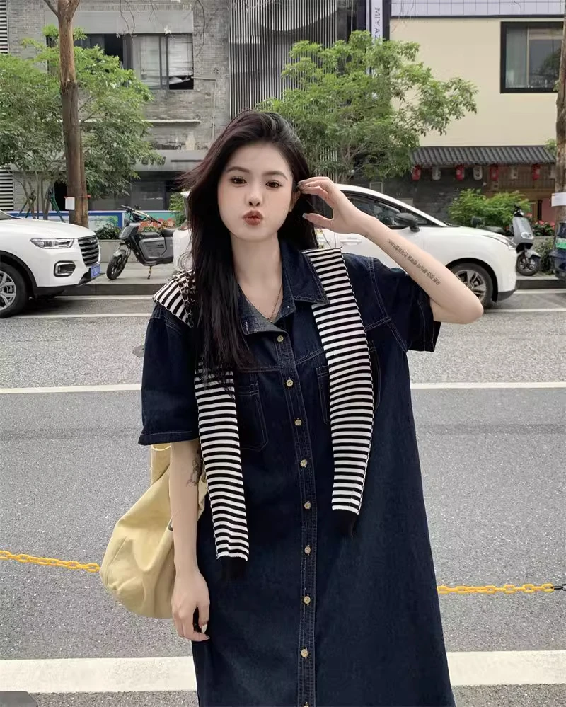 胖mm大码披肩宽松遮肉polo多巴胺连衣裙韩系牛仔裙连衣裙小个子