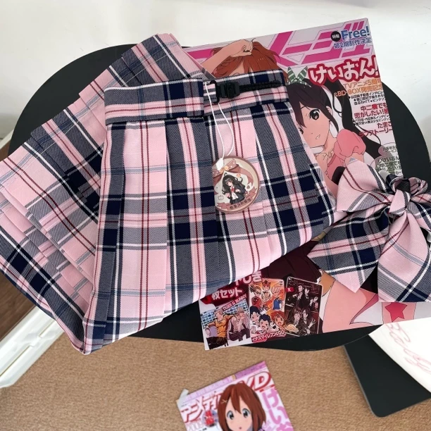 熊岛jk原创正品【木槿】粉色漫画格日系学院风jk格裙百搭学生制服