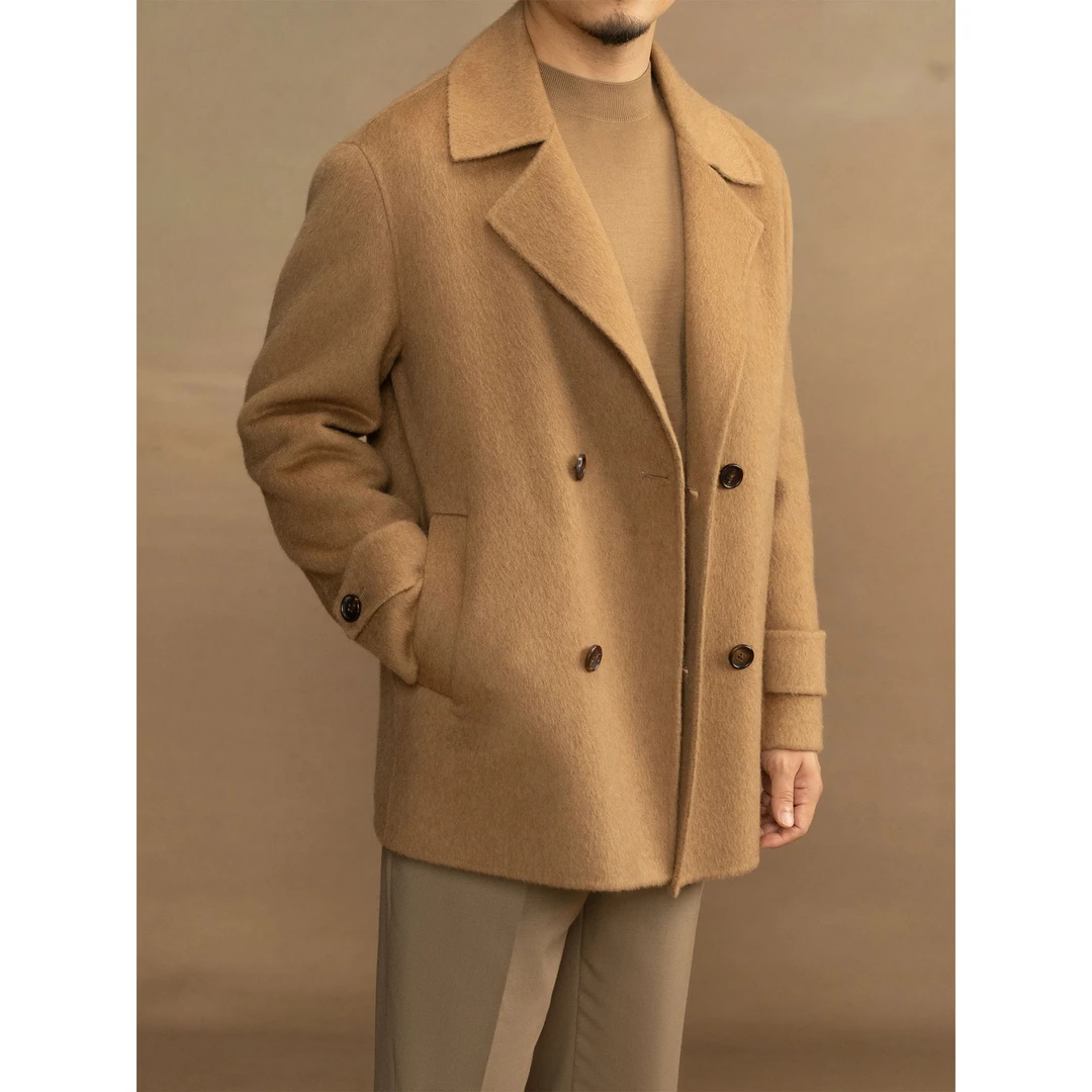 冬季男士短款高端双排扣100双面骆驼绒轻盈高奢手工御寒骆驼绒