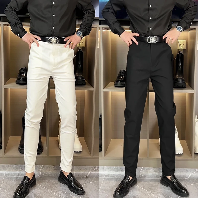 春季新款拉链九分裤男士商务休闲小脚裤男韩版西裤时尚舒适西装裤