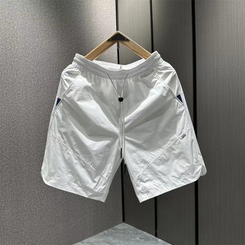 夏季男士潮牌薄款速干短裤2025休闲运动五分裤条纹拼接外穿沙滩裤