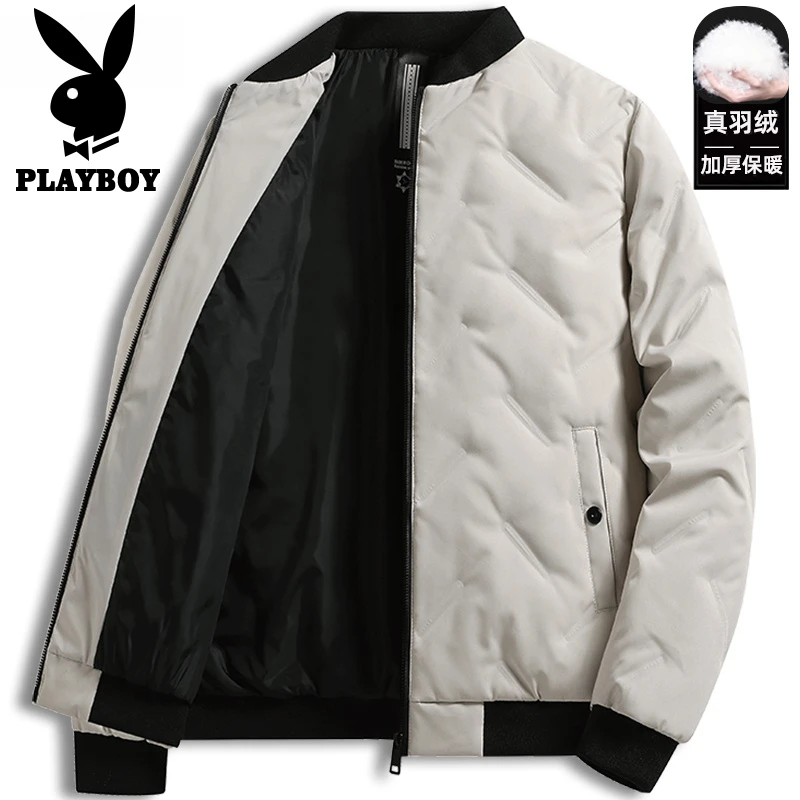 花花公子羽绒服男士休闲外套冬季新款御寒保暖夹克加厚潮流大码