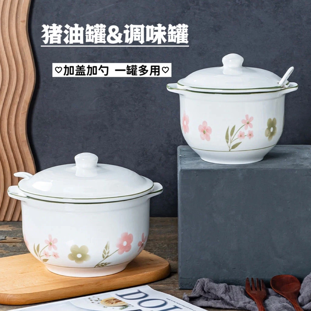 猪油罐家用陶瓷带盖耐高温泼辣子罐辣椒专用罐子厨房装油储油罐