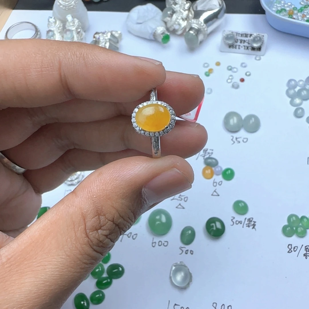 翡翠戒指银S925镶嵌缅甸天然翡翠