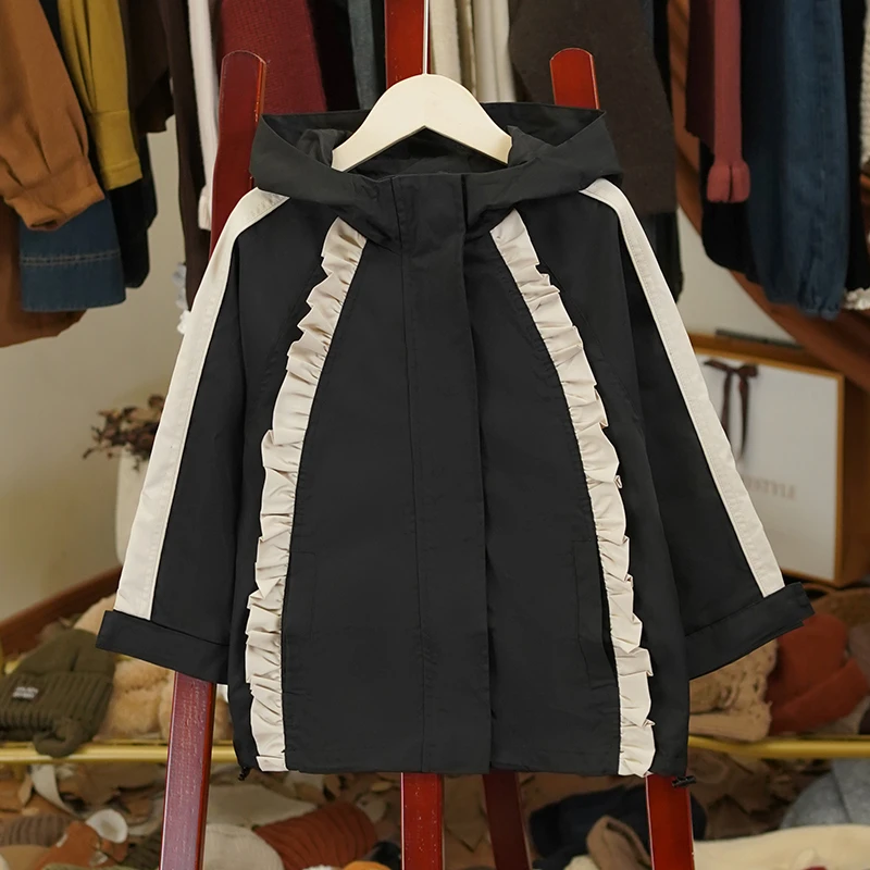 【清仓】韩系复古秋冬女童纯色加绒加厚时尚宽松冲锋外套-LQ386